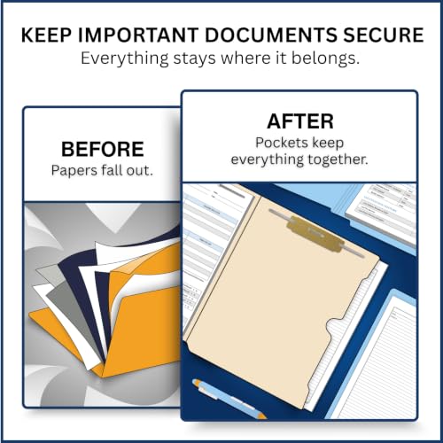Doctor Stuff Manila Pocket File Folders - Letter Size, Two Fasteners, 14pt, Box of 50