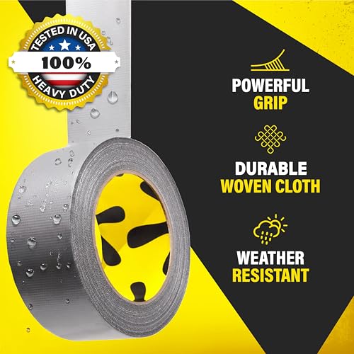5 Pack Duct Tape Heavy Duty Waterproof - 2 In x 90 Ft - All-Weather, Silver, Easy to Tear, Strong Hold, No Residue, Gray Bulk Waterproof Tape for Repairs, DIY, Sealing, B2B, Home, Office, Outdoor Use