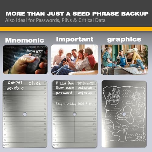 Luckcrab Crypto Seed Phrase Backup – 3-Plate Steel Wallet & Hardware Wallet Backup for Cold Storage, Fireproof Seed Phrase Plate Kit with Engraver, Indestructible Metal Crypto Seed Storage Vault