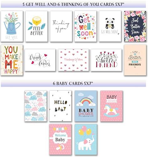 100 All Occasion Cards, 100 Unique Designs, Large 5x7, Envelopes & Box