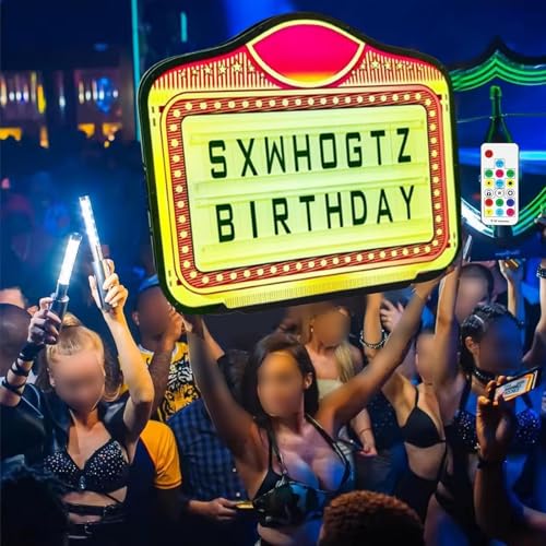 Led Letter Bottle Presenter with Remote &Rubber Buckle,Acrylic Spellable Letter Plaque(Wrought Iron Border) 7-Color Nightclub System (4 Sets Letters+1 Set Numbers+ Dual Batteries)