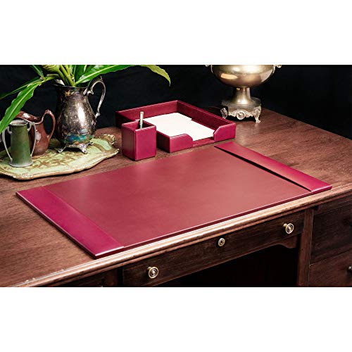 DACASSO Bonded Leather Desk Set - Luxury Leather Desk Pad & Desk Organization Essentials (Burgundy, 3 Piece)