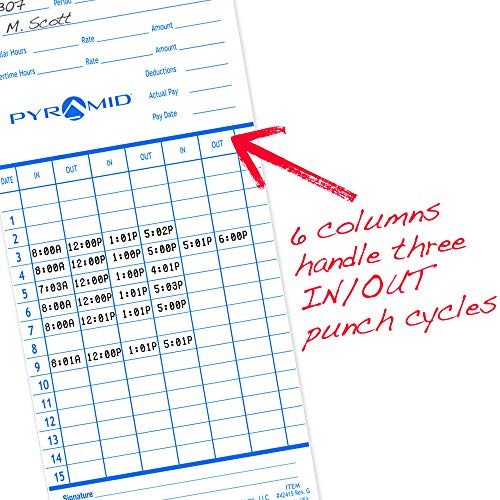 Pyramid Time Systems - Authentic Time Cards (42415MB) for Pyramid Models 2500, 2500K1, 2600 and 2650 Aligning Time Clocks, Double Sided Time Sheets (3.38 x 7.44 In) - 1000 Time Cards - Blue/Green
