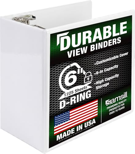 Samsill Durable 6 Inch 3 Ring Binder, Locking D Ring Binder, Customizable Clear View Cover, Pearl White, Holds 1225 Pages