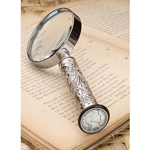 American Coin Treasures Coin Letter Opener & Magnifying Glass Barber Dime- Antiqued Silvertone Brass Handle Gift Set-Genuine United States Coin