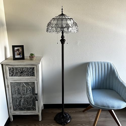 enjoy decor lamps White Stained Glass Floor Lamp Baroque Style Metal Base LED Bulbs Included for Living Room Bedroom 16" D*16" W*64" H