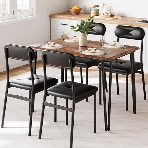 IDEALHOUSE Dining Table Set for 4, Kitchen Table with Upholstered Chairs for Kitchen Room and Small Spaces (Retro, Table with 4 Upholstered Chairs)