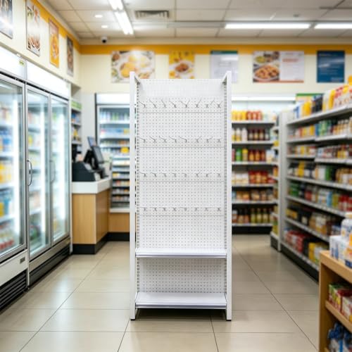 LEUBDIBR Double Sided Retail Gondola Shelving with Pegboard, Heavy Duty Steel Frame for Supermarket Display and Retail Store Display Shelves(End Rack 27.6x14.2x51.2 in)
