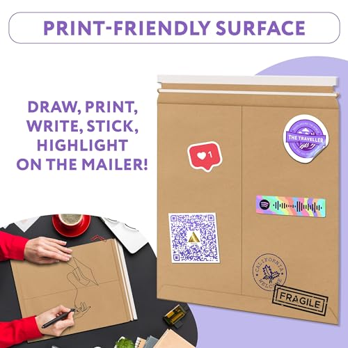 APQ Supply Natural Brown Rigid Mailers, 13 x 18 Inch. Pack of 100 Cardboard Envelopes for Photos, Documents. Sturdy Stay Flat Mailers with Self-Seal Closure. Hard Rigid Shipping Envelopes