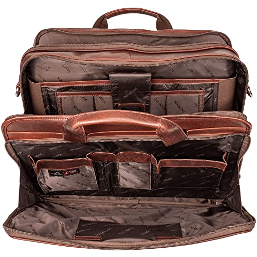 Mancini Buffalo Double Compartment Top Zipper 15.6” Laptop/Tablet Briefcase, Brown, Brown