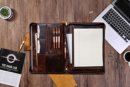 Gavarnie Personalized Leather Portfolio Padfolio for Men, Engraved Gifts for Father's Day for Husband from Wife, Customized Leather Gifts Present for Son/Dad, for Birthday, Oil Wax