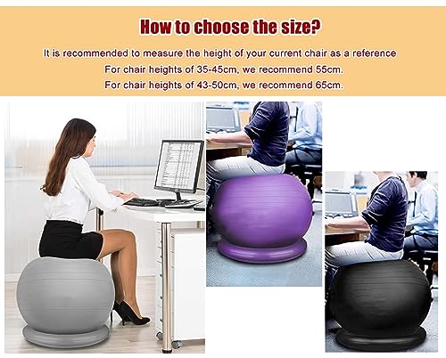 Acivirdde Stationary Exercise Ball Chair with a Round Base, Suitable for Office Use, Yoga, Fitness, and Balance Training, and Helps Relieve Back Pain. (Black 75cm(Height165)