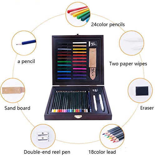 YYMIYU 48 Art Tools in Hand-painted Color Lead Brushes in Wooden Box
