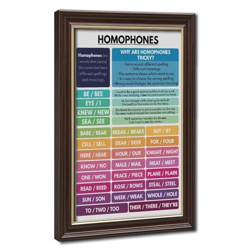 HOMOPHONES POSTER English Language Grammar Chart Correct Spelling Homeschool Classroom Resource Educational Poster 3 Canvas for Elementary Middle School Classroom Education Hanging Frame 24"L X 36"W