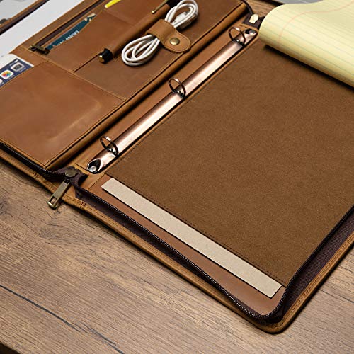 YIWEN Personalized Leather 3 Ring Binder Portfolio for 8.5 x 11” Notepad