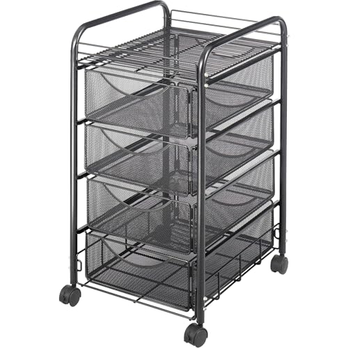 Scranton & Co Mesh File Cart, 17 x 15.8 x 27 Inches, Tubular Steel Frame with 4 Drawers, Black Powder Coat Finish, Swivel Casters, Compact Home Office Storage Solution