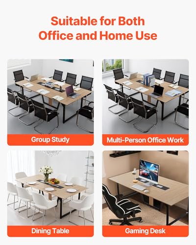 VEVOR Conference Table, 8 ft Office Meeting Table for 10 Person, Modern Rectangle Seminar Desk with Metal Legs, Large Meeting Desk Ideal for Office, Boardroom, Conference Room, Easy Assembly, Brown