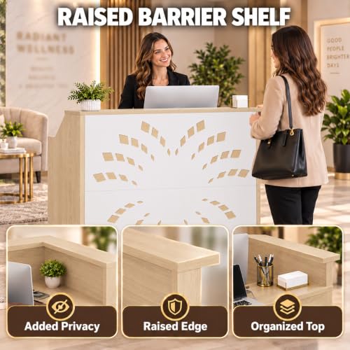 Reception Desk with Counter and Storage Cabinet for Salon Station (White)