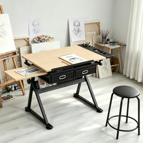 Height Adjustable Drafting Table, 0-75° Tilting Drawing Table Art Desk