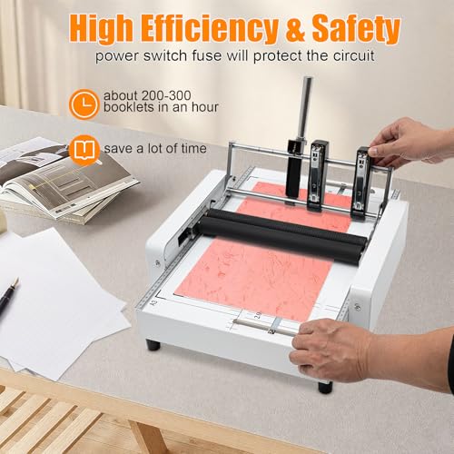 Booklet Folding Binding Machine, A3 110V Paper Folding Machine 2 in 1 Multifunctional Automatic Book Maker Stapling for Schools Print Stores Offices & Factory