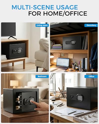 GTPLAYER Safe Box 0.8 Cubic Feet for College Dorm Room with Electronic Keypad & Fingerprint, Shelf, Wall Mount Kit, Hidden Home Safe for Money, Jewelry & Documents