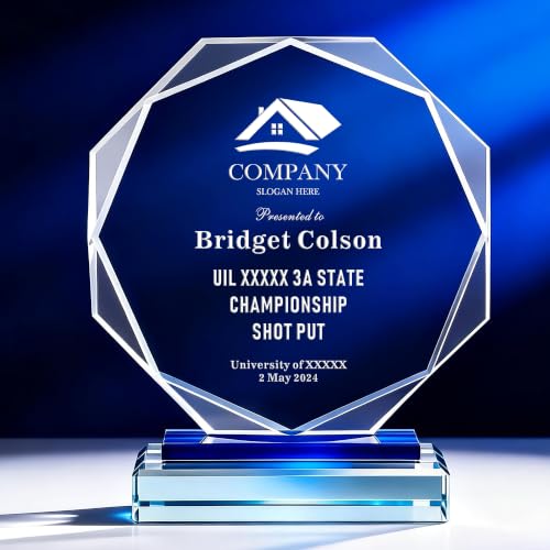Personalized 7" Octagonal Glass Award Plaque with Engraving and Color Fill