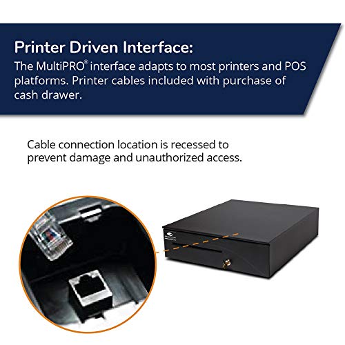 APG Heavy-Duty 16" Point of Sale Cash Drawer | Series 100 T320-1-BL1616 | MultiPRO 320 Interface w/CD-101A Cable | Printer Driven |Plastic Till 5 Bill/ 5 Coin Compartments | Black with Painted Front