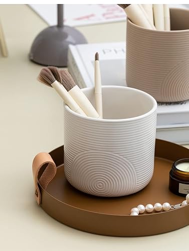 ZYQHMY Dressing Table Beauty Storage Bucket Desktop Creativity Large Capacity Ceramic Eyebrow Pencil Holder(D)