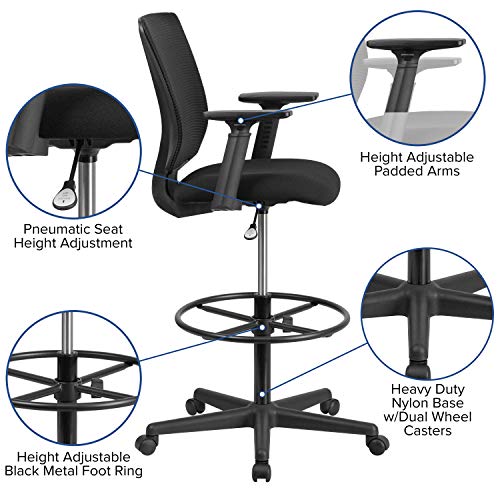 BizChair Ergonomic Mid-Back Mesh Drafting Chair with Adjustable Foot Ring and Arms
