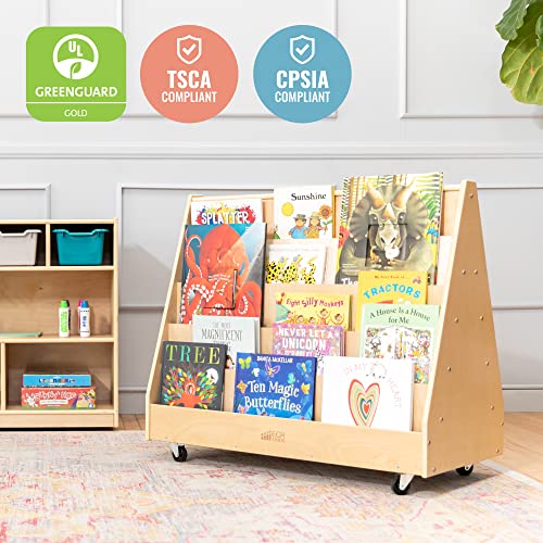 ECR4Kids Mobile Double-Sided 10-Shelf Wooden Book Display, Natural