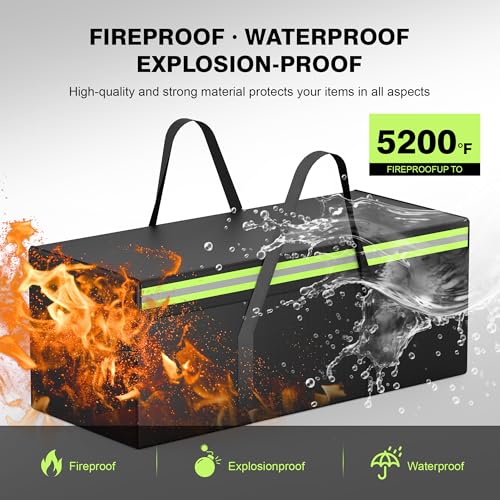 Large Fireproof Document Bags 24x12x12” Waterproof Storage Bag & Fireproof Folder Safe Box for Cash, Photo Albums, Valuables, Extra Large Fireproof Storage Bag with Silicone Coating & Zipper Closure