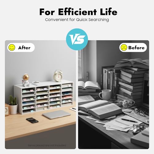 24 Slots Mail Sorter Organizer, Literature Organizer Adjustable Removable Shelves, Paper Storage Cabinet, Desktop Mail Sorter with Install Gloves for Office Classroom Home(White, 24 Slots)