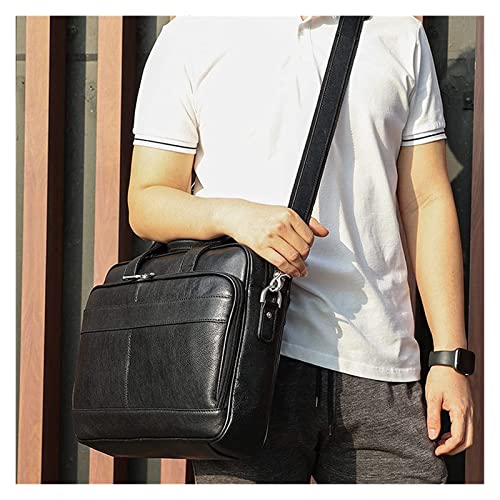 XIADENGLAN Crazy Horse Leather 15.6" Laptop Briefcase Business Office Shoulder Handbags Retro Cross-Body Messenger Tote Bag(Black)