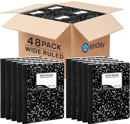 Enday Composition Notebook Wide Ruled (48 Pack) - Marble Composition Notebook, Wide Ruled Composition Notebook, Composition Notebook Bulk, 100 Sheets Composition Books for School and Office