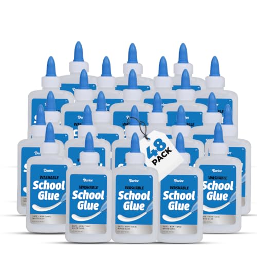 Darice Washable School Glue 4oz - 48 -Pack White Liquid Glues for Kids - Extra-Strong Great for Slime, Arts and Crafts - Back to School Supplies Glue Bottle with Adjustable Twist Closure