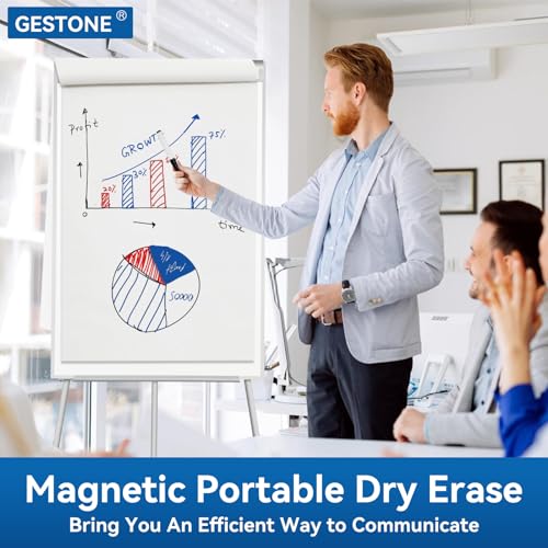 GESTONE Portable White Board Dry Erase with Stands,Foldable Magnetic Standing Whiteboard Flip Chart Easel for School Office and Home(36x24 White)