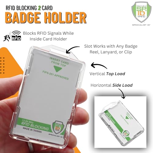 Bulk 20 Pack - SPECIALIST ID RFID Blocking Badge Holder - Secure 2 Card Holder for Government, HSPD-12, CAC, TWIC, PIV, Smart Cards - Durable Hard Plastic, Dual Sided, RFID Badge Protection (Blue)