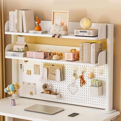 RNQZ Clamp on Desk Organizer Shelf, Desktop Organizer, Desk Extender Pegboard Workstation, 2-Tier Shelving Unit with Pegboard for Table Accessories, Gaming Devices,White,80cm/31.4in
