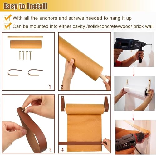 ELUKHT Paper Holder Wall Mounted-Kraft Paper Dispenser, Hanging Paper Roll with Cutter (One Color 64cm/25.2in Wide)