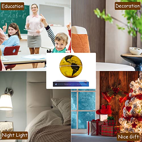 Floating Globe Lamp,6" World Geographic Globes Gold Magnetic Floating Levitating Globe with Lights Home Office Desk Decor Creative Birthday Christmas Gifts,360 Rotating