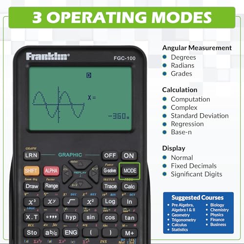 Franklin Scientific Graphing Calculator with 3 Operating Modes - Scientific Calculator Includes 20 Built-in graphs - Ideal for Beginner and Advanced Courses with Protective Cover - Black