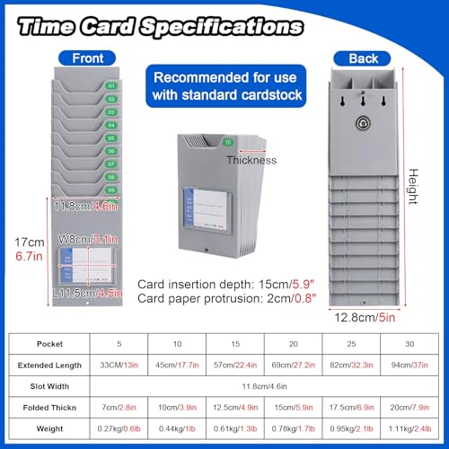 Vyrata Expand Out Timecard Rack, Lightweight Employees Time Card Rack Holder Wall Mount, Durable Construction with Mounting Hardware(5Pocket)