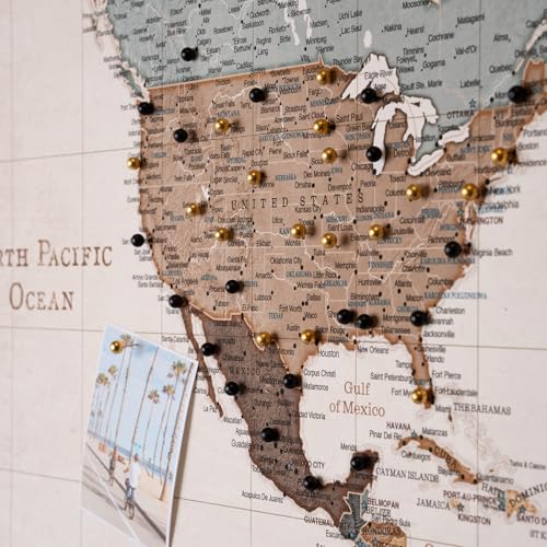 Canvas World Map with Cork Pin Board - English Lettering - Decorative Wall Decoration for All Rooms - Canvas Pictures with World Map Motif (90x60 cm, Pattern 25)