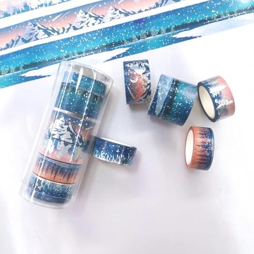 VIAENKFG 5PCS/Set Silver Washi Tape Decoration DIY Hand Tear Scrapbook Stickers Supplies