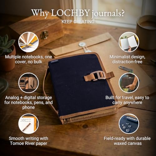 LOCHBY® Field Journal | Planner Cover | Water Resistant Waxed Canvas | Pen Loop | Included Tomoe River Notebook | Perfect for Travel, Art, Bullet Journal