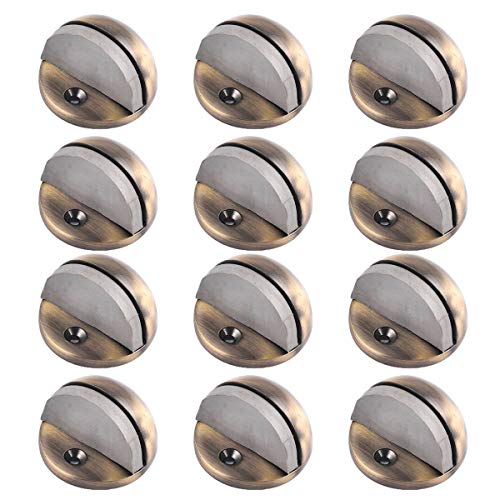 Antique Brass Polished Brass Door Stop Bumper Floor Mount 1.65" Dia. Dome Style Adjustable Height Rubber Stopper Bumper for Absorbing Shock with Hardware Renovators Supply Manufacturing Pack of 12