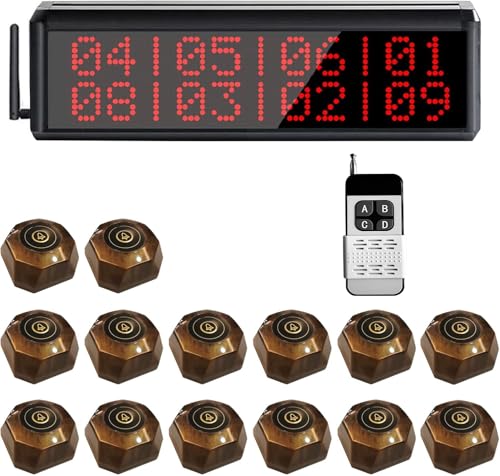 Restaurant Pager System 1600+ Feet Wireless Calling System with 1 Display Screen/1 Remote Control/14 Call Buttons for Restaurant Customer Service (400D+X1-14)