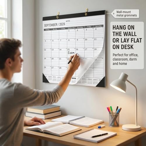 Desk Calendar 2026-2027 - Large 18-Month Monthly Desk Pad, July 2026 to December 2027, 22" x 17" Calendar with 120g Thick Paper, Golden Hanging Holes & Goals Section for Office and Professional Use