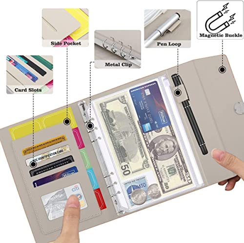 ONMYJFD A5 Leather Binder Budget Planner Organizer 6 Binder Cover with 15 Pcs Envelope Pockets,Label,for Money Saving Budgeting(E)
