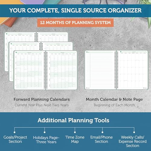 Planner Pad Spiral Bound October 2026 – September 2027 6 3/4" x 8 1/2" Medium 3-Tier Funnel Down 12 Month Organizer, Greenish Grey Cover/Soft Green Ink